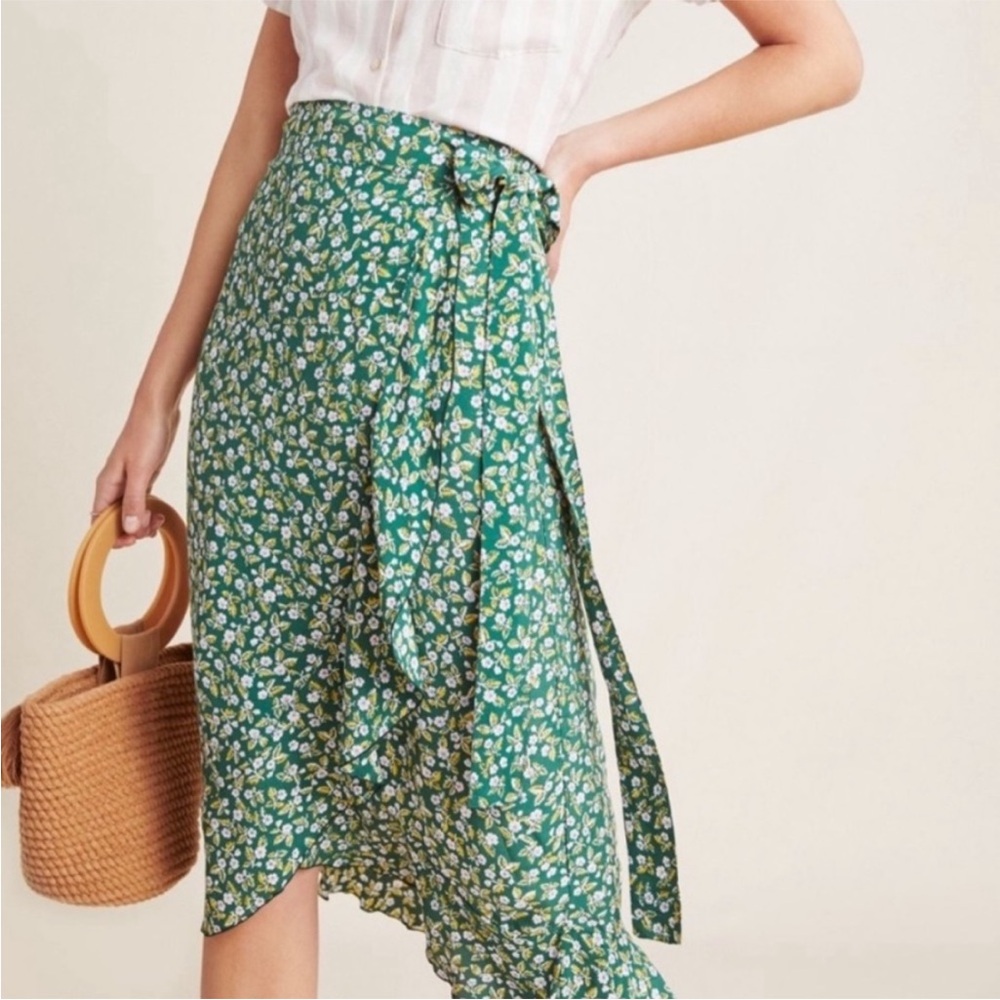 Faithfull the Brand Green Ditsy Floral Wrap Skirt